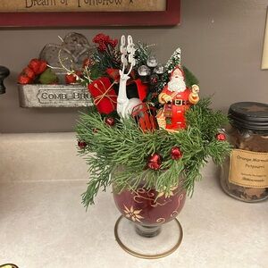 Festive Holiday Arrangement Table Centerpiece with Santa and Reindeer